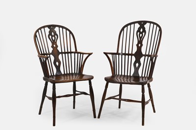 Lot 514 - A matched pair of ash and elm Windsor chairs