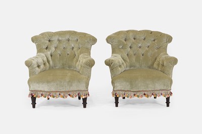 Lot 465 - A pair of small Napoleon III upholstered armchairs