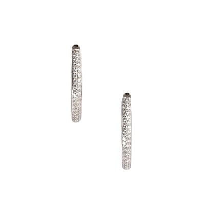 Lot 116 - A pair of 18ct white gold diamond hoop earrings
