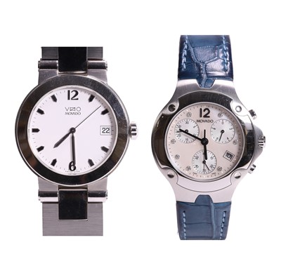 Lot 470 - A stainless steel Vizio bracelet watch and a stainless steel Movado chronograph strap watch