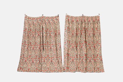 Lot 41 - Two pairs of Robert Kime 'Raby Red' linen curtains