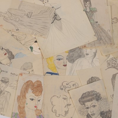Lot 271 - A group of sixty-five Second World War 'outsider art' fashion pencil drawings