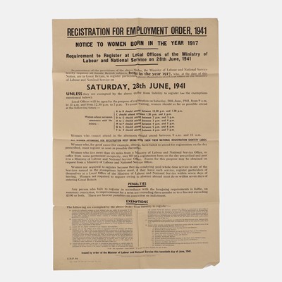 Lot 273 - A Second World War Women's Employment Order poster