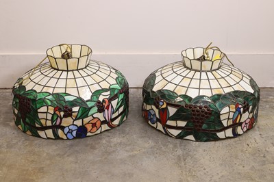 Lot 474 - A pair of stained glass style lamp shades