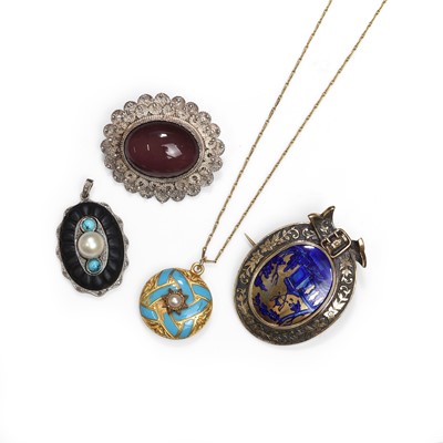 Lot 294 - A group of antique and later pendants and brooches
