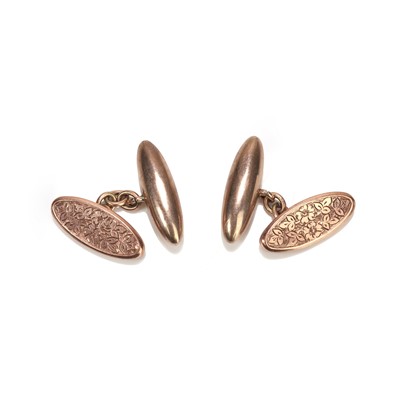 Lot 371 - A pair of 9ct rose gold engraved cufflinks