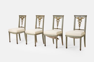 Lot 487 - A set of four neoclassical painted wooden side chairs
