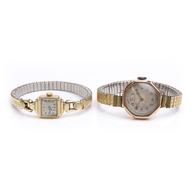 Lot 213 - A ladies' 9ct rose gold mechanical bracelet watch and a gold filled example