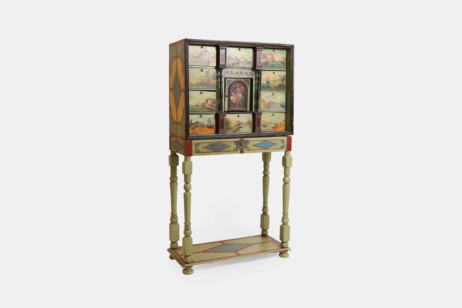 Lot 31 - A painted wooden chest-on-stand