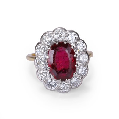 Lot 182 - A rubellite tourmaline and diamond cluster ring