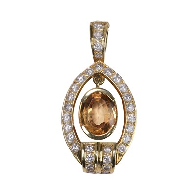 Lot 124 - A yellow topaz and diamond pendant