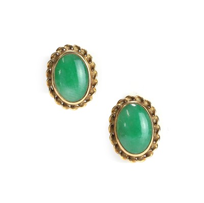 Lot 150 - A pair of gold mounted jade earrings