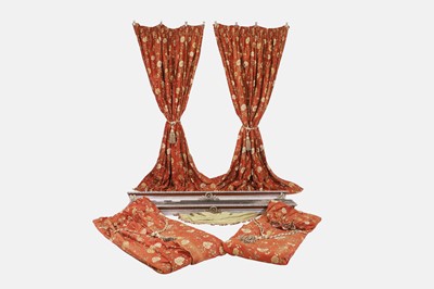 Lot 251 - Two pairs of embroidered silk taffeta curtains