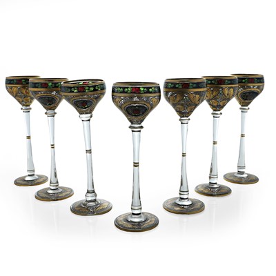 Lot 73 - A set of seven Julius Mühlhaus liqueur glasses