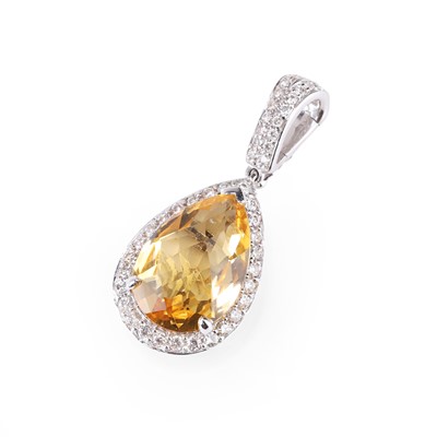 Lot 93 - A citrine and diamond pendant