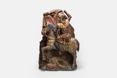 Lot 644 - A carved wooden figure of St George and the Dragon