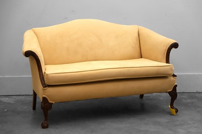 Lot 503 - A suede and mahogany carved show frame settee