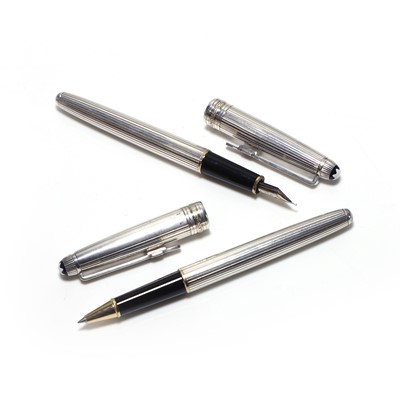 Lot 486 - A set of two silver Montblanc Meisterstück fountain pens