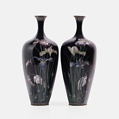 Lot 352 - A pair of Japanese cloisonné vases