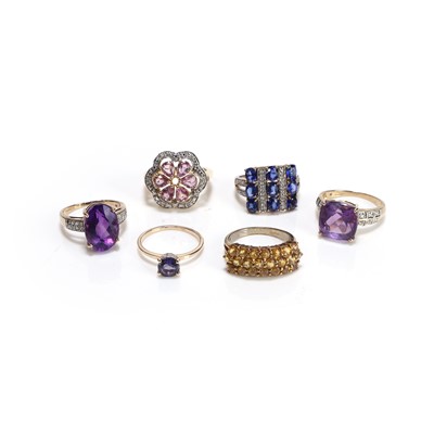 Lot 296 - A group of six 9ct gold gemstone set rings