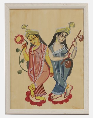 Lot 264 - An Indian Kalighat painting of two Hindu goddesses
