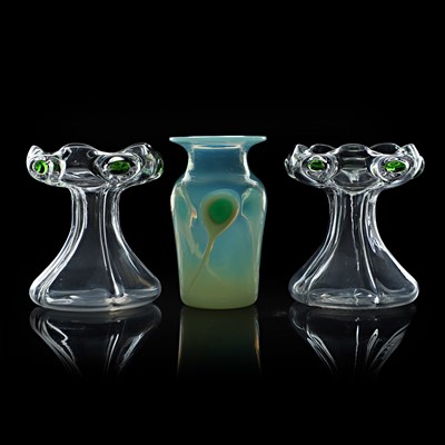 Lot 63 - A group of three Stuart & Sons glass vases