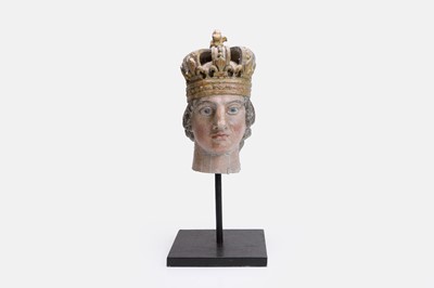 Lot 411 - A carved wooden bust of a king