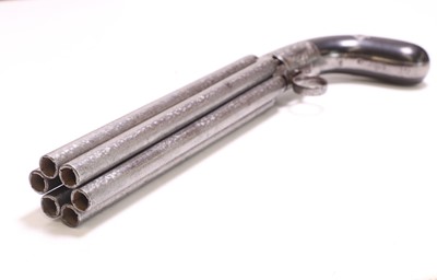 Lot 388 - A Belgian Mariette patent six shot double action percussion pepperbox revolver