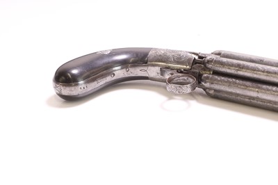 Lot 388 - A Belgian Mariette patent six shot double action percussion pepperbox revolver