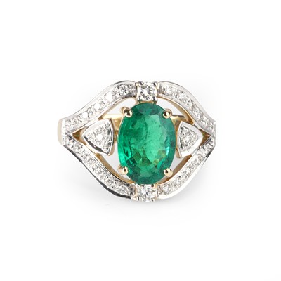 Lot 146 - An 18ct gold emerald and diamond ring