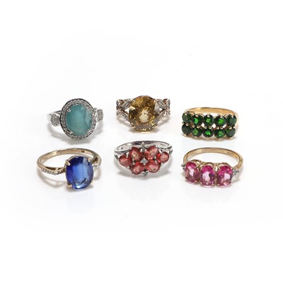 Lot 253 - A group of six assorted gemstone set rings