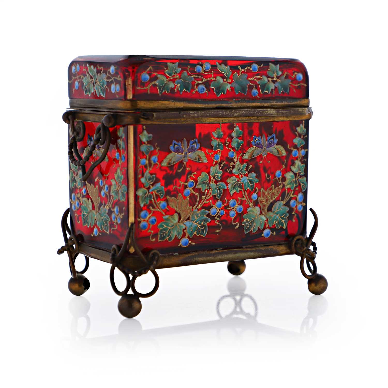 Lot 51 - An enamelled glass casket