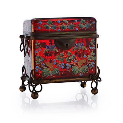 Lot 51 - An enamelled glass casket