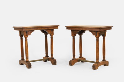 Lot 206 - A pair of Renaissance-style oak and walnut side tables
