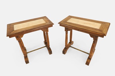 Lot 206 - A pair of Renaissance-style oak and walnut side tables