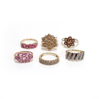 Lot 242 - A group of six 9ct gold gemstone set rings