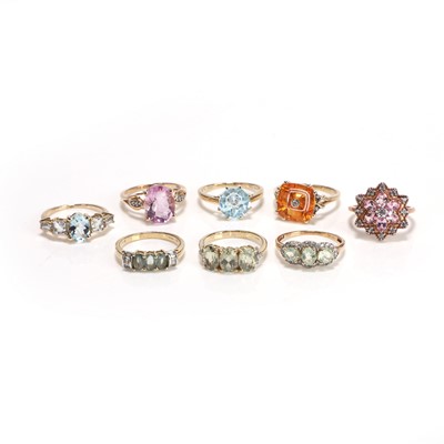 Lot 266 - A group of eight 9ct gold gemstone set rings