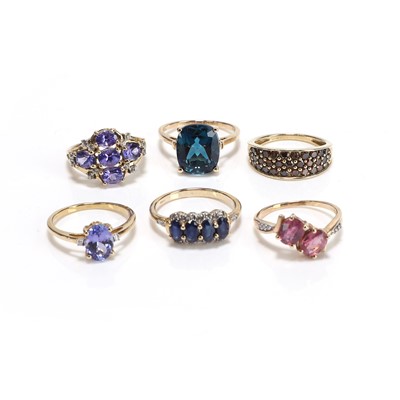 Lot 243 - A group of six 9ct gold gemstone set rings