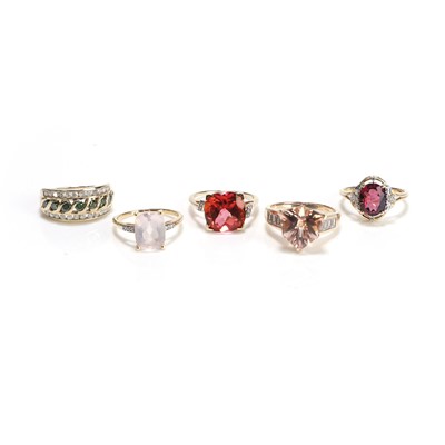 Lot 245 - A group of five 9ct gold gemstone set rings