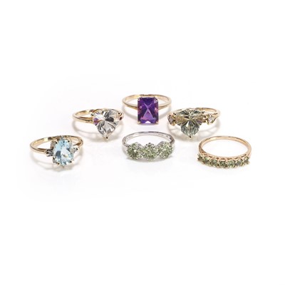 Lot 246 - A group of six 9ct gold gemstone set rings