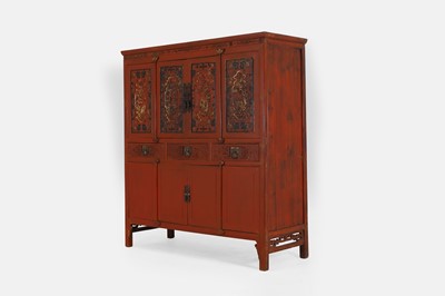 Lot 531 - A red and gilt-lacquer wedding cabinet
