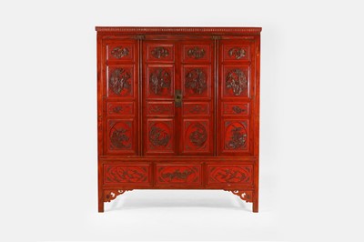 Lot 532 - A red lacquer wedding cabinet