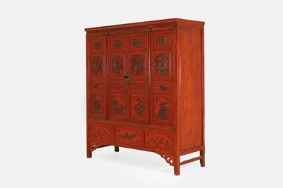 Lot 532 - A red lacquer wedding cabinet