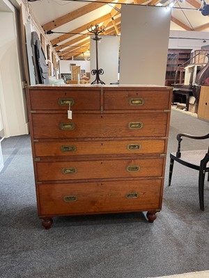Lot 525 - A Victorian teak and brass-bound campaign chest
