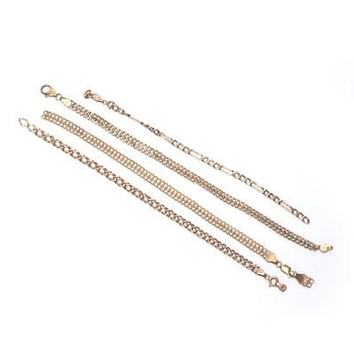 Lot 265 - A group of four 9ct yellow gold chain bracelets