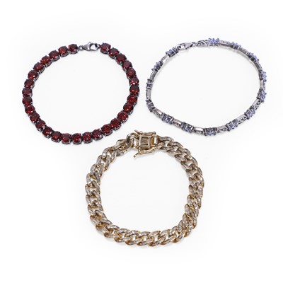 Lot 267 - A group of three silver gemstone set bracelets