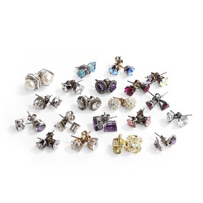 Lot 331 - A collection of twenty pairs of silver Swarovski and cubic zirconia stud earrings