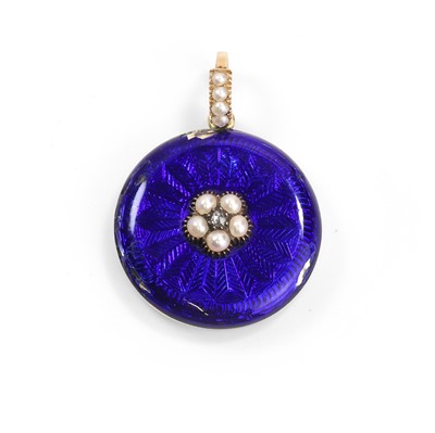 Lot 18 - A diamond, split pearl and enamel memorial pendant