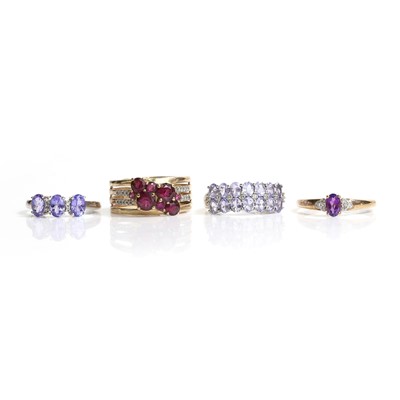 Lot 276 - Four 9ct gold gemstone and cubic zirconia set rings