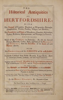 Lot 252 - HERTFORDSHIRE: CHAUNCY (Sir Henry): The Historical Antiquities of Hertfordshire.